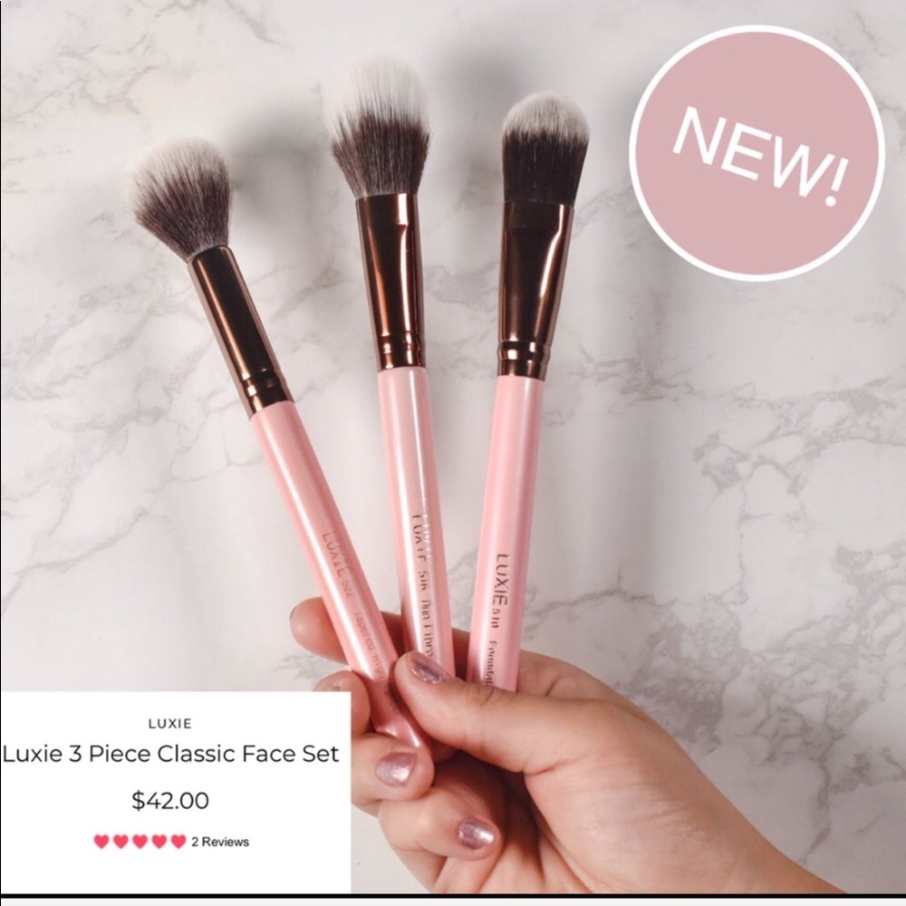 For @roxie2929 Only Luxie NEW Beautiful Rose Gold 3 Pc Set of Makeup Brushes